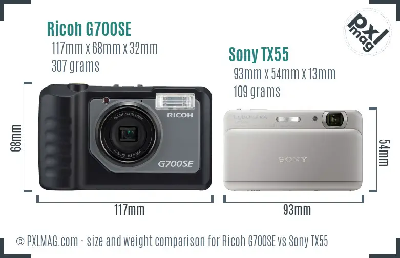 Ricoh G700SE vs Sony TX55 size comparison