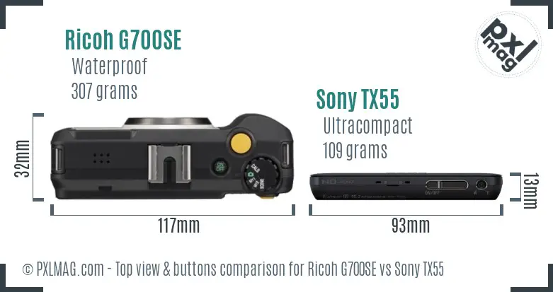 Ricoh G700SE vs Sony TX55 top view buttons comparison