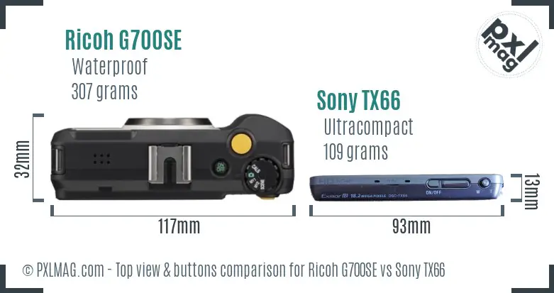 Ricoh G700SE vs Sony TX66 top view buttons comparison