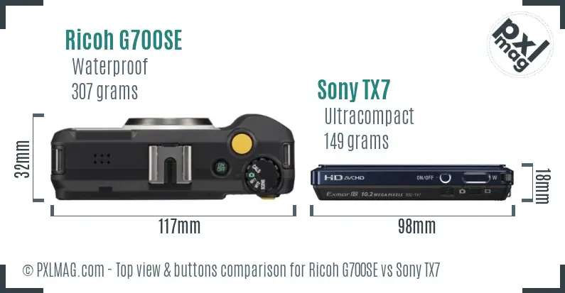 Ricoh G700SE vs Sony TX7 top view buttons comparison