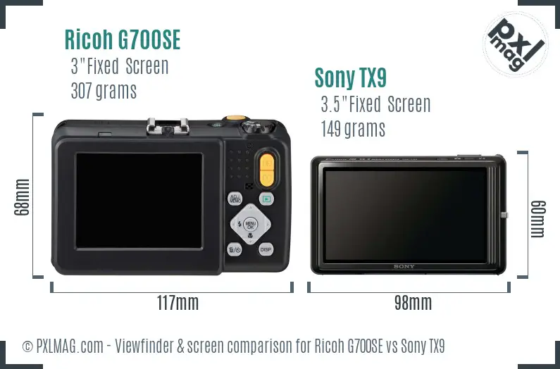 Ricoh G700SE vs Sony TX9 Screen and Viewfinder comparison