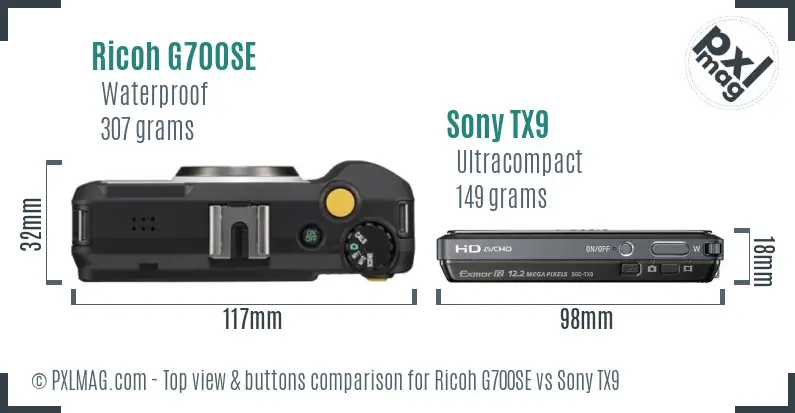 Ricoh G700SE vs Sony TX9 top view buttons comparison