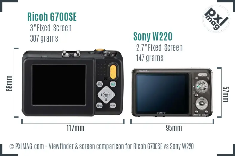 Ricoh G700SE vs Sony W220 Screen and Viewfinder comparison