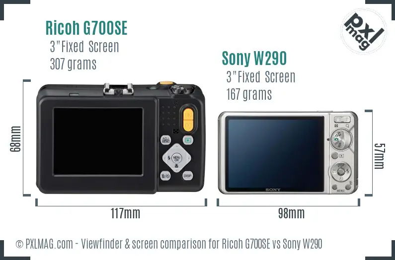 Ricoh G700SE vs Sony W290 Screen and Viewfinder comparison