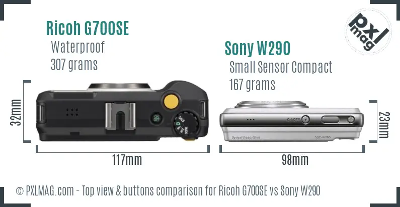 Ricoh G700SE vs Sony W290 top view buttons comparison