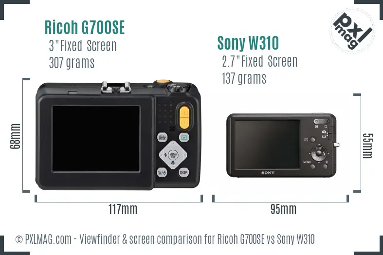 Ricoh G700SE vs Sony W310 Screen and Viewfinder comparison