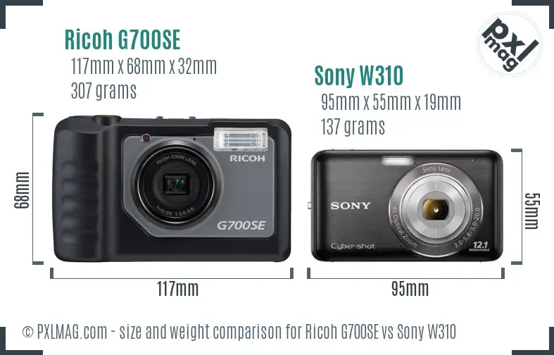 Ricoh G700SE vs Sony W310 size comparison