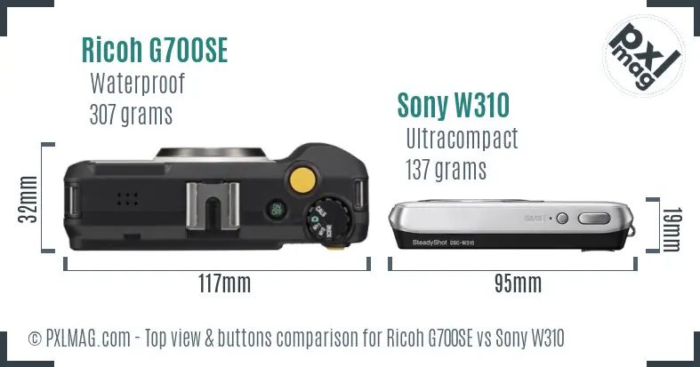 Ricoh G700SE vs Sony W310 top view buttons comparison