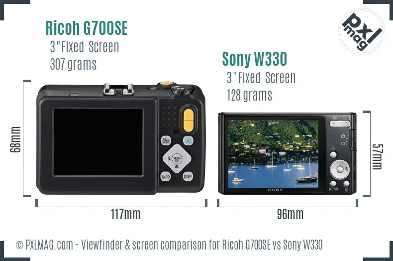 Ricoh G700SE vs Sony W330 Screen and Viewfinder comparison