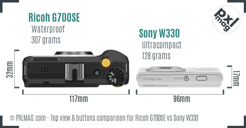 Ricoh G700SE vs Sony W330 top view buttons comparison