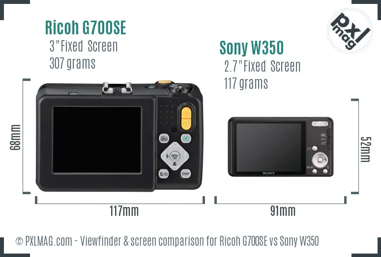 Ricoh G700SE vs Sony W350 Screen and Viewfinder comparison