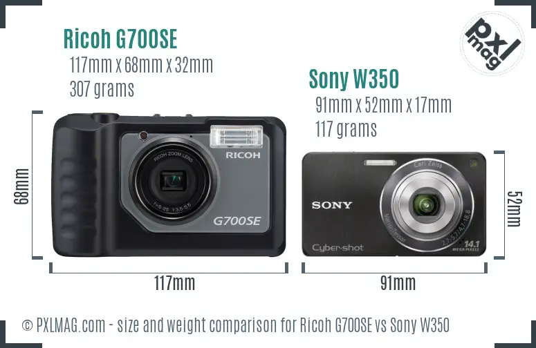 Ricoh G700SE vs Sony W350 size comparison