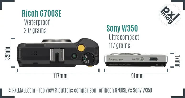 Ricoh G700SE vs Sony W350 top view buttons comparison