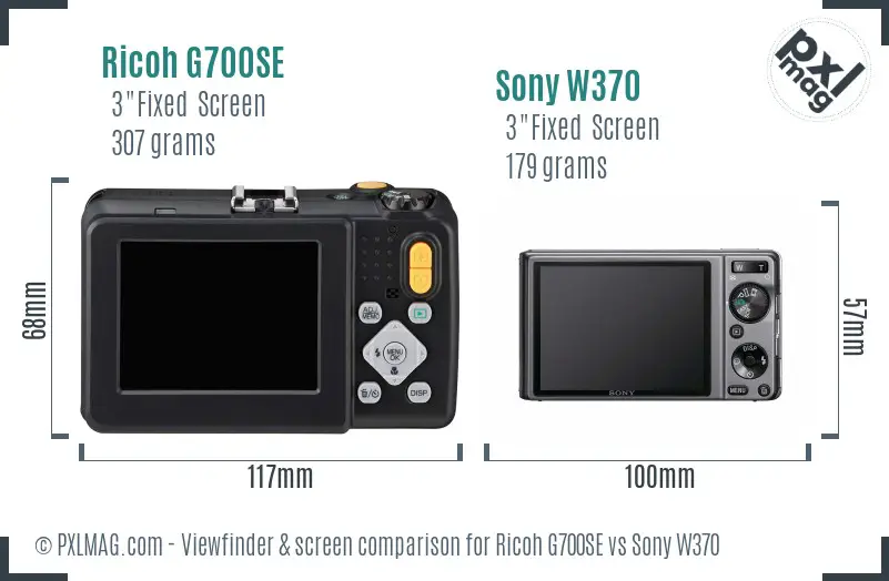 Ricoh G700SE vs Sony W370 Screen and Viewfinder comparison