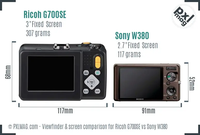 Ricoh G700SE vs Sony W380 Screen and Viewfinder comparison