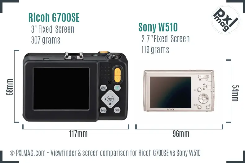 Ricoh G700SE vs Sony W510 Screen and Viewfinder comparison