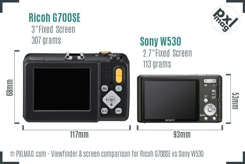 Ricoh G700SE vs Sony W530 Screen and Viewfinder comparison