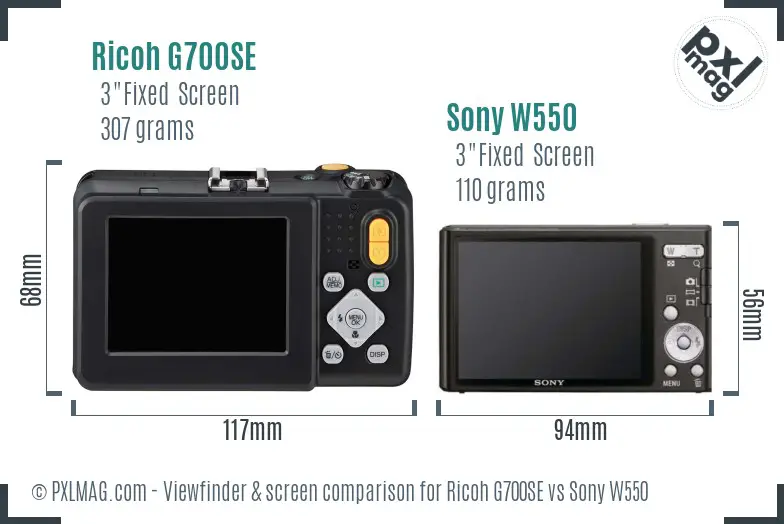 Ricoh G700SE vs Sony W550 Screen and Viewfinder comparison
