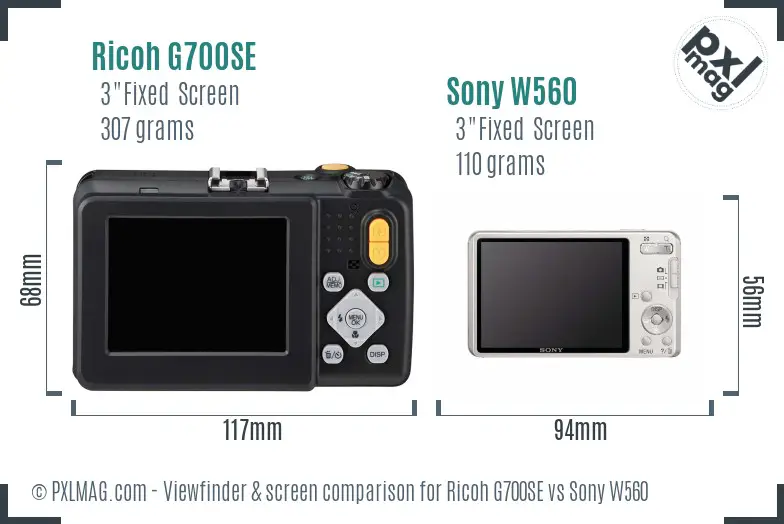 Ricoh G700SE vs Sony W560 Screen and Viewfinder comparison