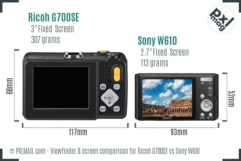Ricoh G700SE vs Sony W610 Screen and Viewfinder comparison