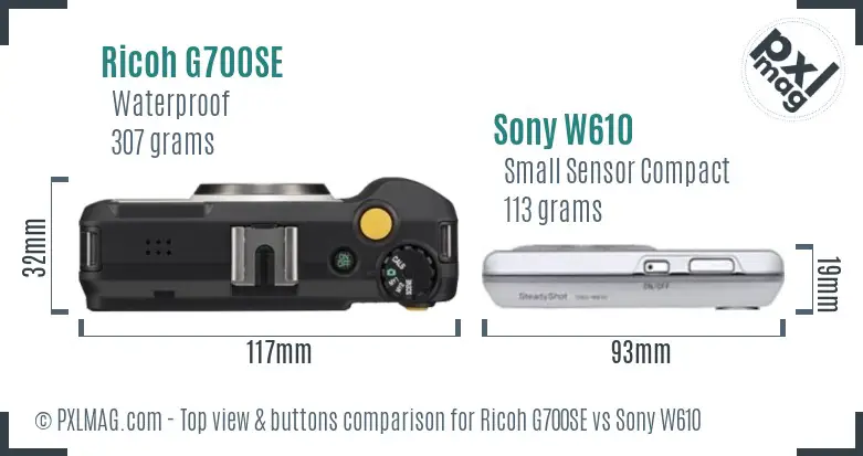 Ricoh G700SE vs Sony W610 top view buttons comparison