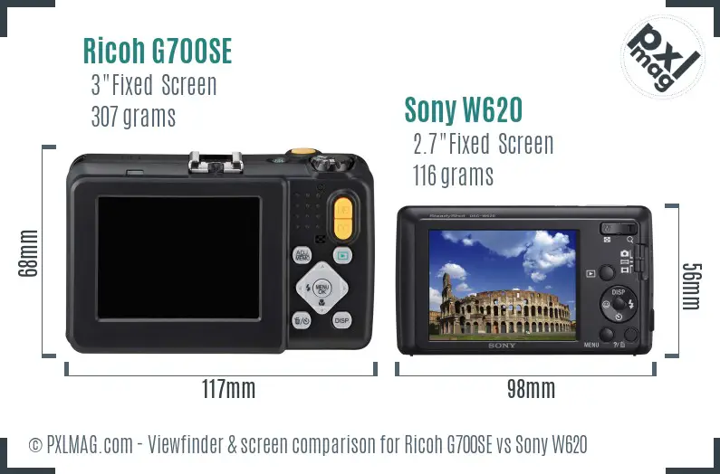 Ricoh G700SE vs Sony W620 Screen and Viewfinder comparison