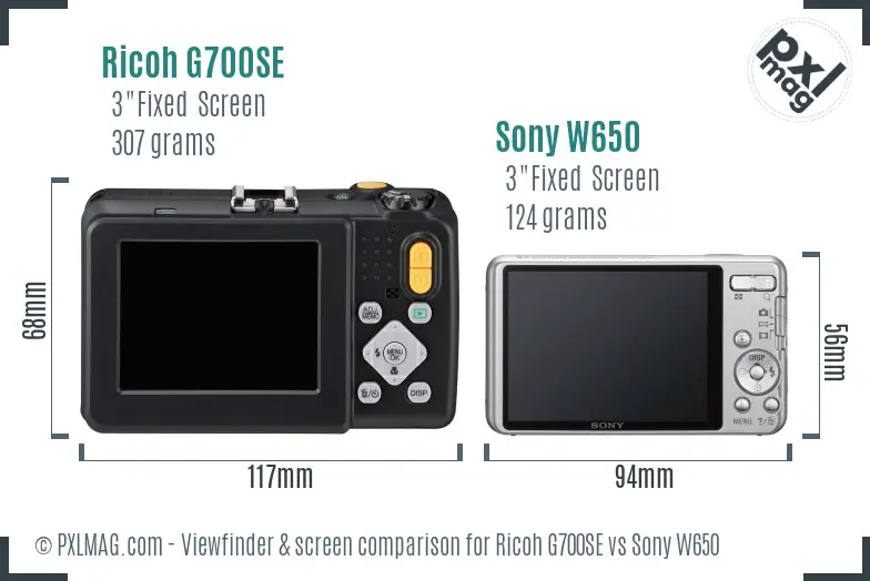 Ricoh G700SE vs Sony W650 Screen and Viewfinder comparison