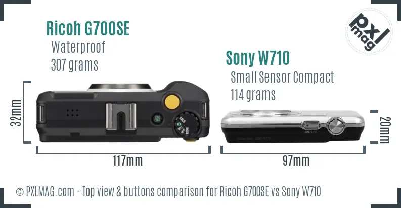 Ricoh G700SE vs Sony W710 top view buttons comparison