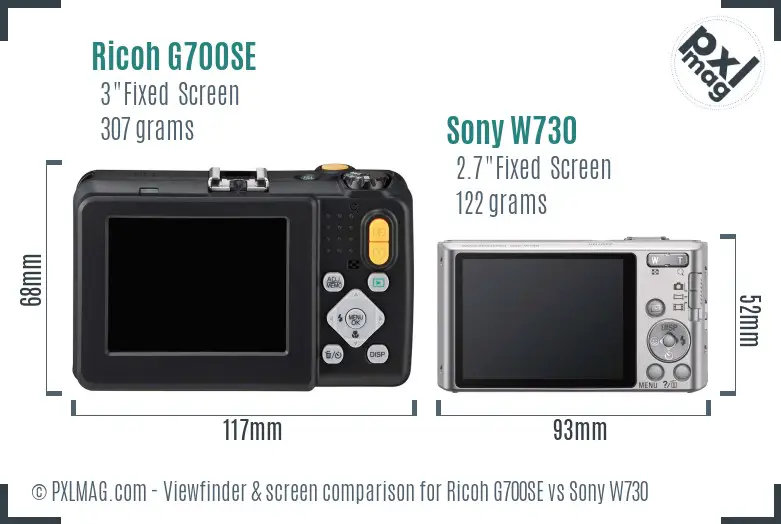 Ricoh G700SE vs Sony W730 Screen and Viewfinder comparison