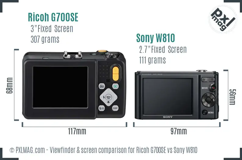Ricoh G700SE vs Sony W810 Screen and Viewfinder comparison