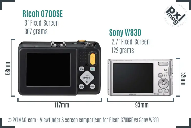 Ricoh G700SE vs Sony W830 Screen and Viewfinder comparison