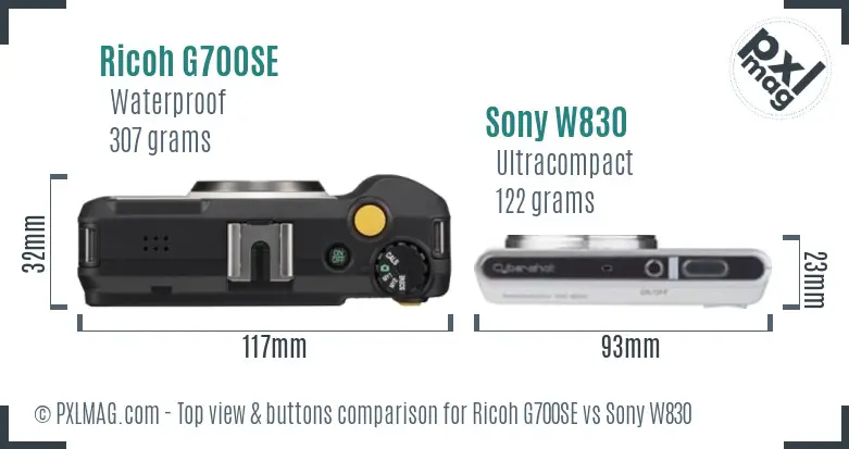 Ricoh G700SE vs Sony W830 top view buttons comparison