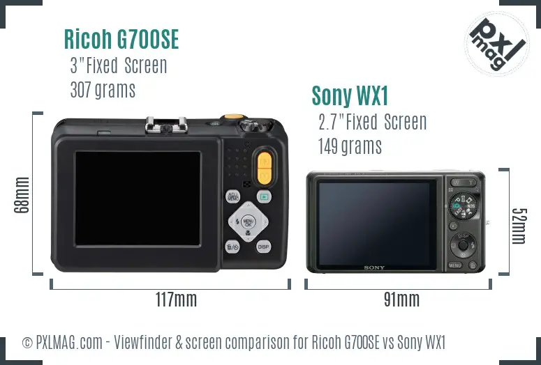 Ricoh G700SE vs Sony WX1 Screen and Viewfinder comparison