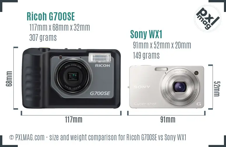 Ricoh G700SE vs Sony WX1 size comparison