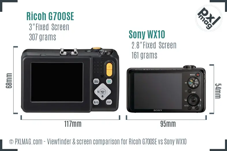 Ricoh G700SE vs Sony WX10 Screen and Viewfinder comparison