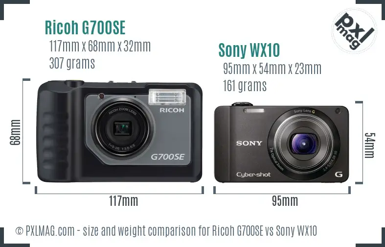 Ricoh G700SE vs Sony WX10 size comparison