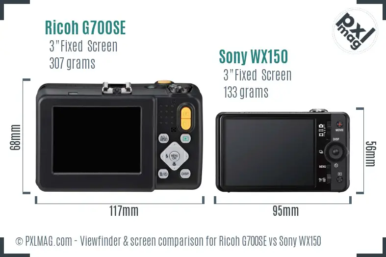 Ricoh G700SE vs Sony WX150 Screen and Viewfinder comparison