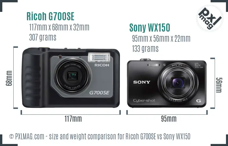 Ricoh G700SE vs Sony WX150 size comparison