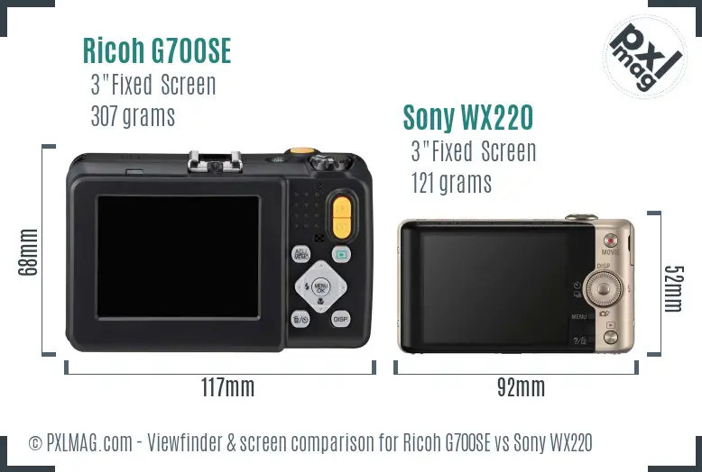 Ricoh G700SE vs Sony WX220 Screen and Viewfinder comparison