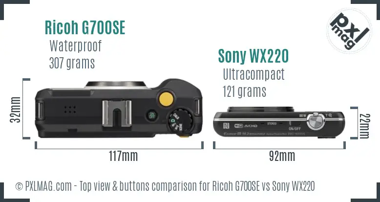 Ricoh G700SE vs Sony WX220 top view buttons comparison