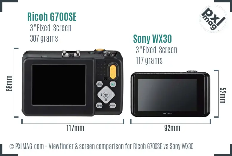 Ricoh G700SE vs Sony WX30 Screen and Viewfinder comparison