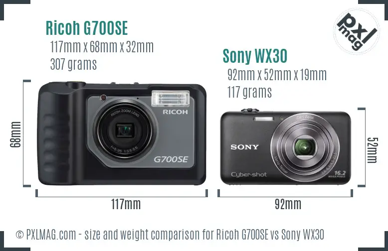 Ricoh G700SE vs Sony WX30 size comparison
