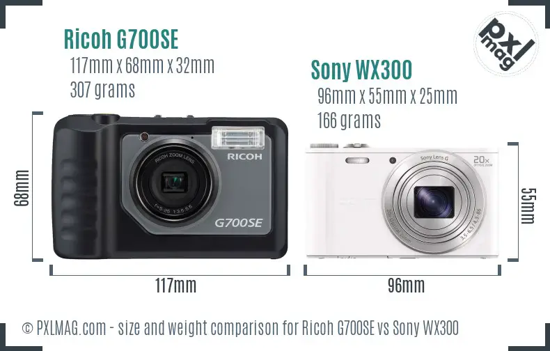 Ricoh G700SE vs Sony WX300 size comparison