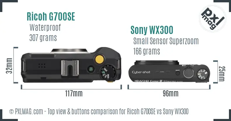Ricoh G700SE vs Sony WX300 top view buttons comparison