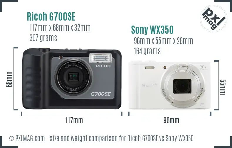 Ricoh G700SE vs Sony WX350 size comparison