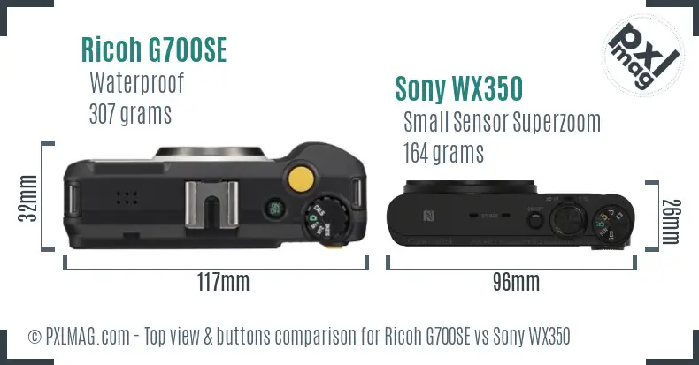 Ricoh G700SE vs Sony WX350 top view buttons comparison