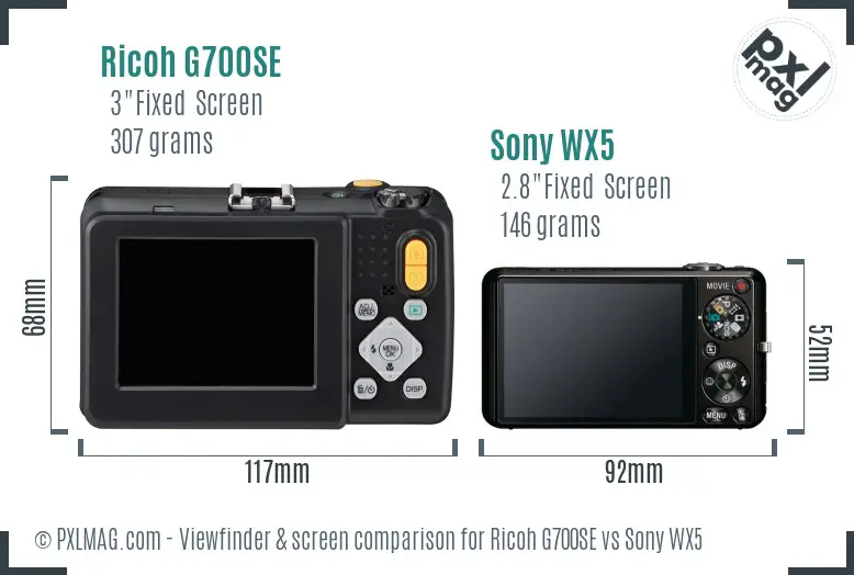 Ricoh G700SE vs Sony WX5 Screen and Viewfinder comparison