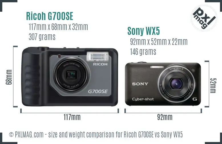 Ricoh G700SE vs Sony WX5 size comparison