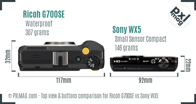 Ricoh G700SE vs Sony WX5 top view buttons comparison