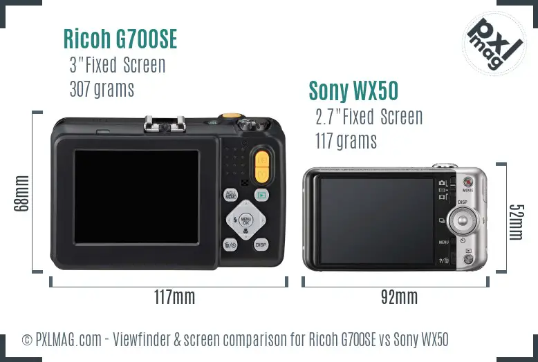 Ricoh G700SE vs Sony WX50 Screen and Viewfinder comparison